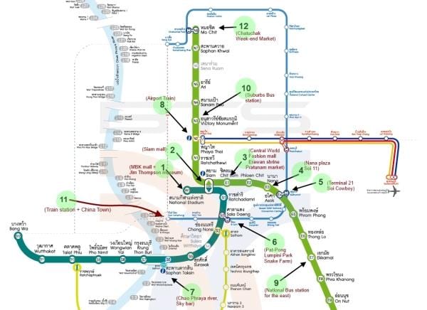žemėlapis bankokas, bts žemėlapių su lankytinų vietų