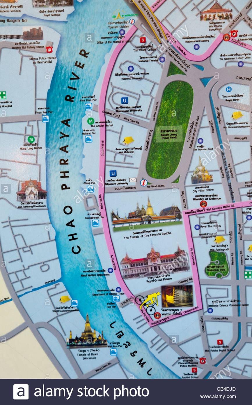 bankokas žemėlapis su turizmo dėmės