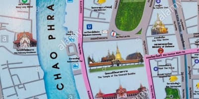 Bankokas žemėlapis su turizmo dėmės